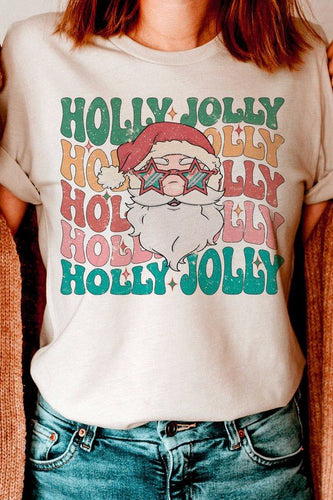 HOLLY JOLLY SANTA GRAPHIC TEE - Queens Palace Boutique