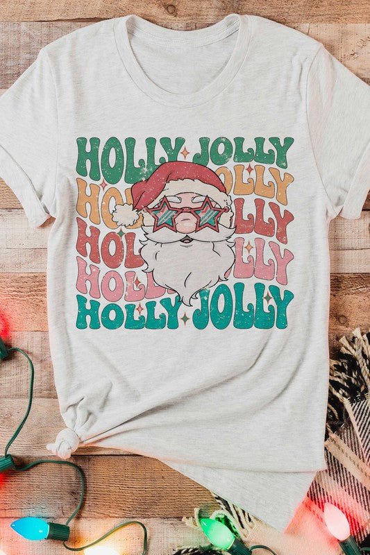 HOLLY JOLLY SANTA GRAPHIC TEE - Queens Palace Boutique