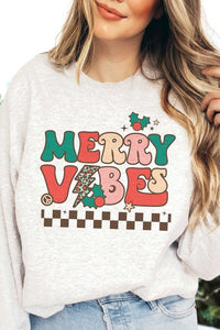 MERRY VIBES GRAPHIC SWEATSHIRT - Queens Palace Boutique