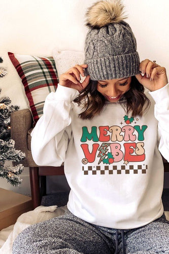 MERRY VIBES GRAPHIC SWEATSHIRT - Queens Palace Boutique