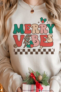 MERRY VIBES GRAPHIC SWEATSHIRT - Queens Palace Boutique